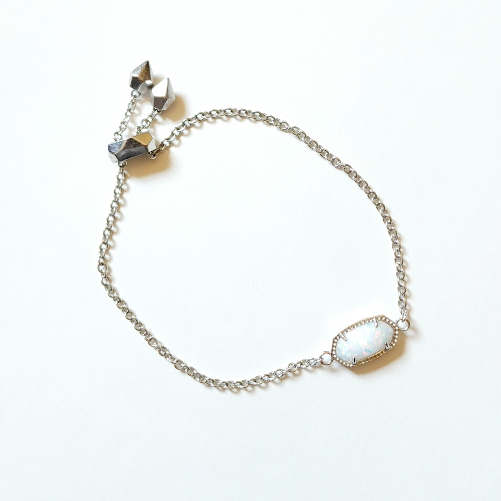 SOLD Kendra Scott Elaina Silver Adjustable Chain Bracelet Opal - Picture 2 of 8